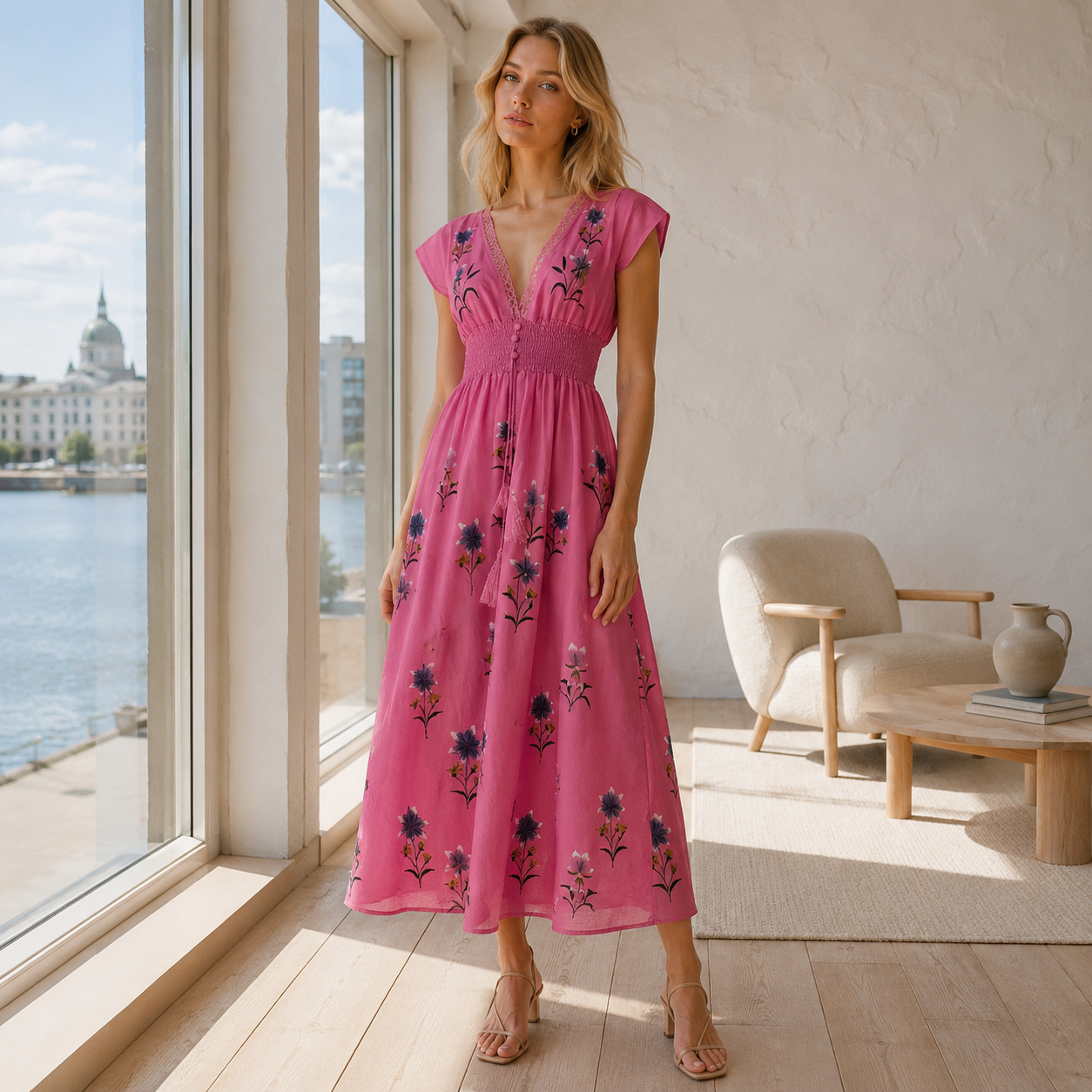 Boho mekko brodeerauksella puuvillasekoite kevyt