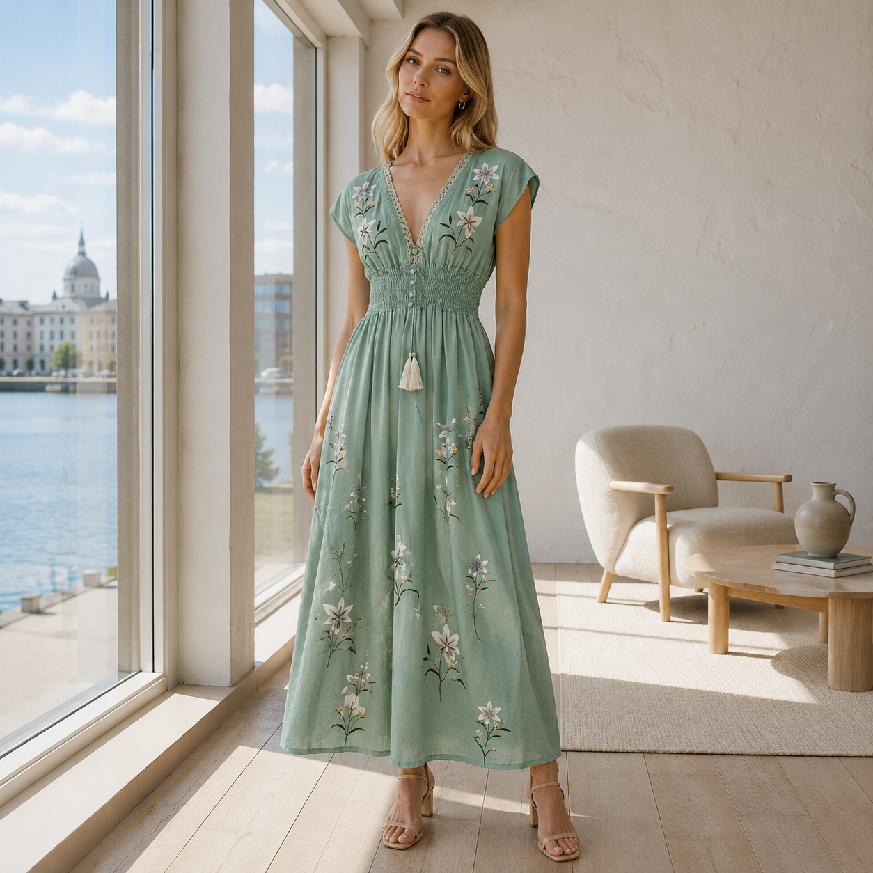 Boho mekko brodeerauksella puuvillasekoite kevyt