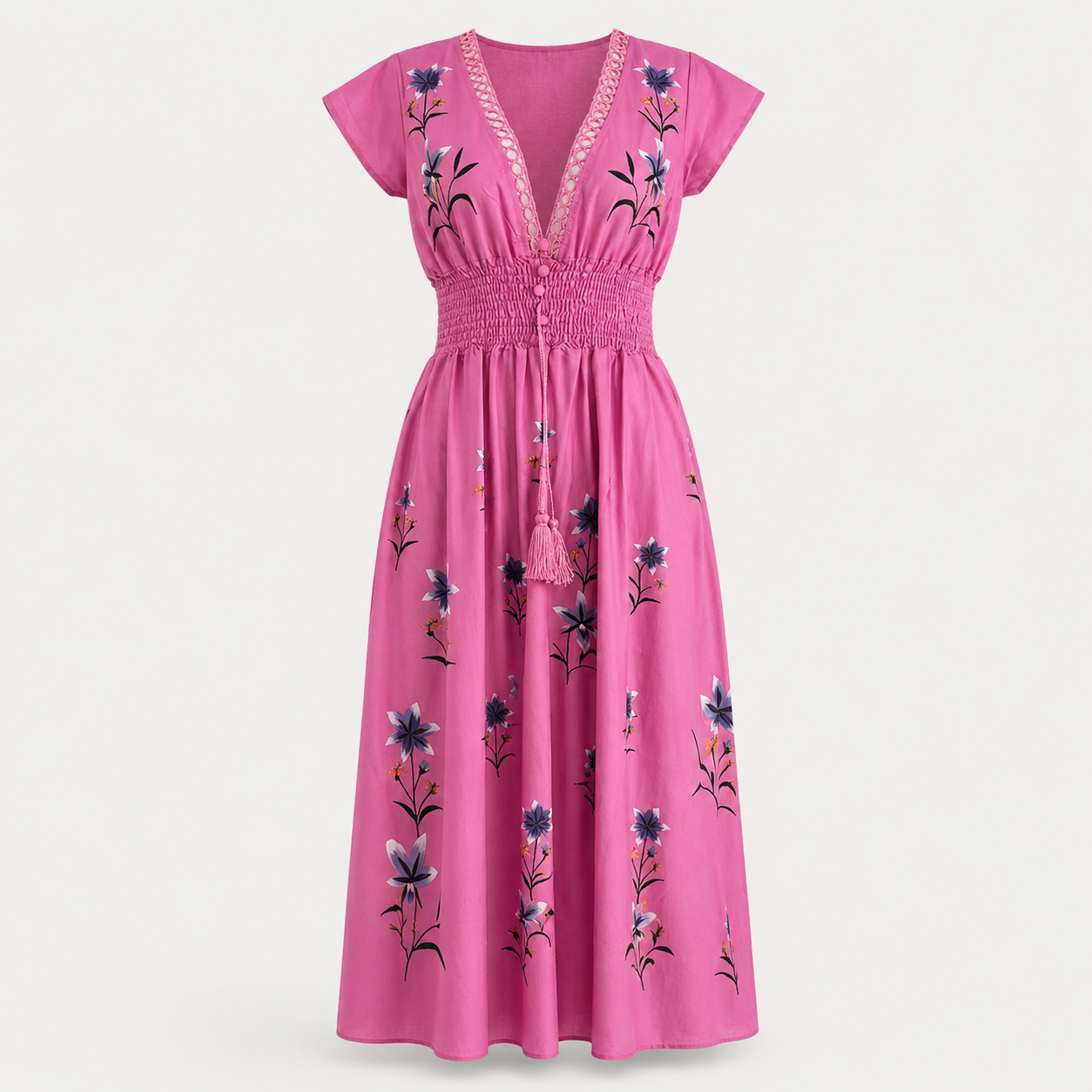 Boho mekko brodeerauksella puuvillasekoite kevyt
