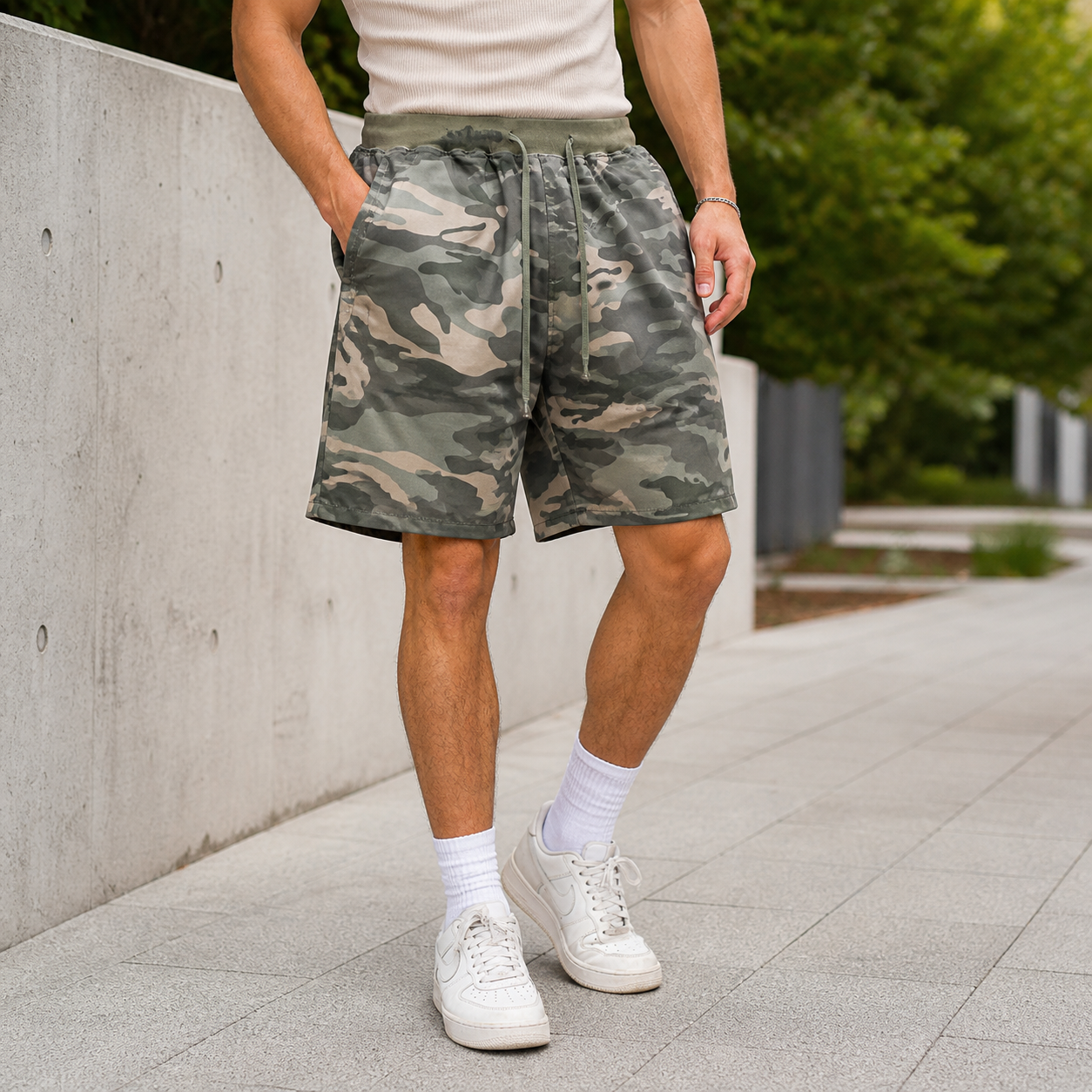 Calvin - Miesten camouflage-shortsit - Rento tyyli