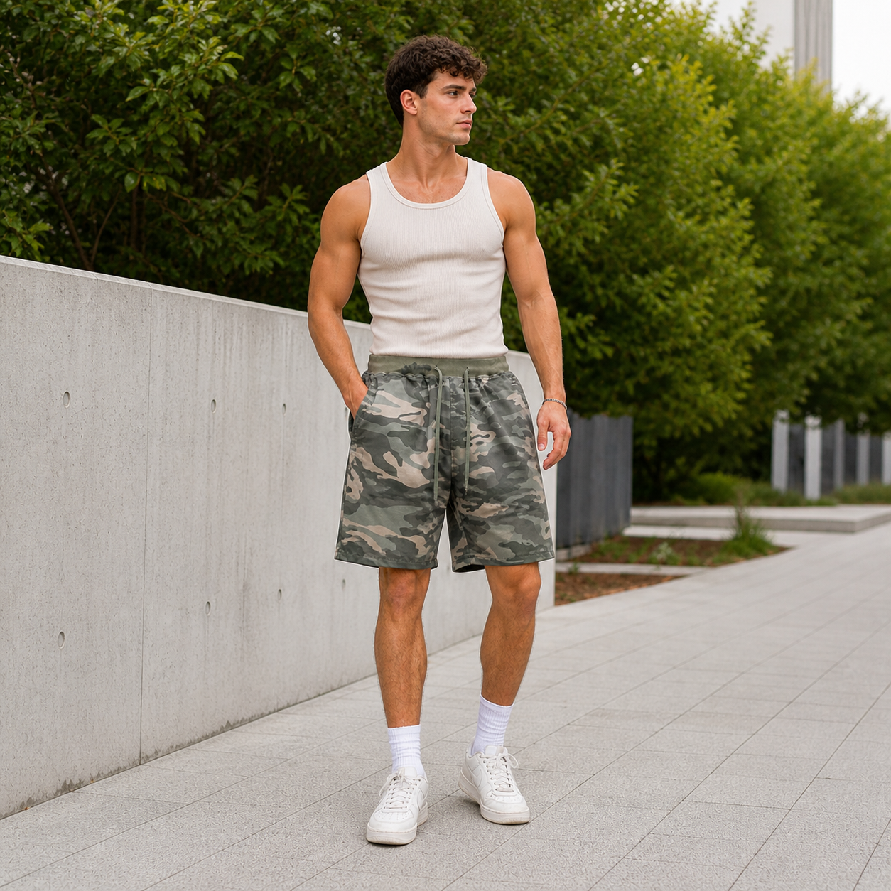Calvin - Miesten camouflage-shortsit - Rento tyyli