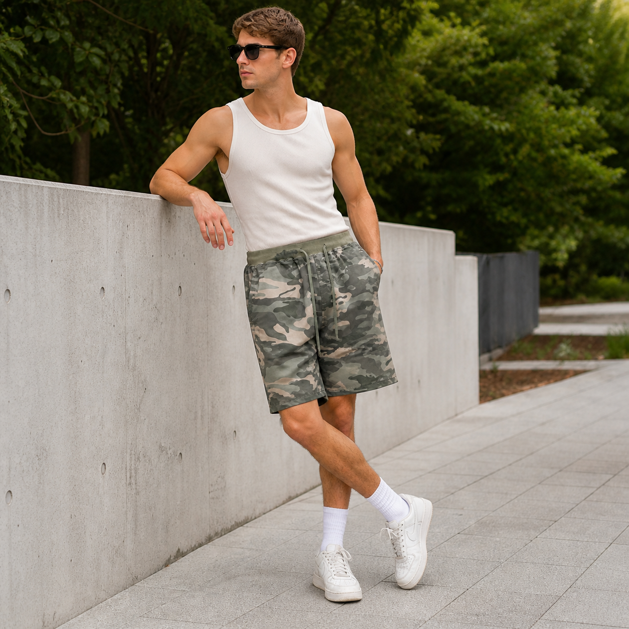 Calvin - Miesten camouflage-shortsit - Rento tyyli