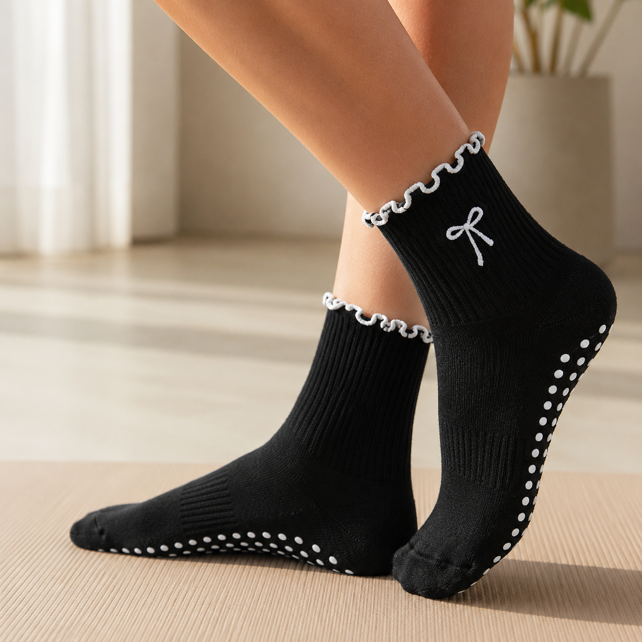 Bordeaux - Pilates-Socken Ballettknoten Rutschfester Halt
