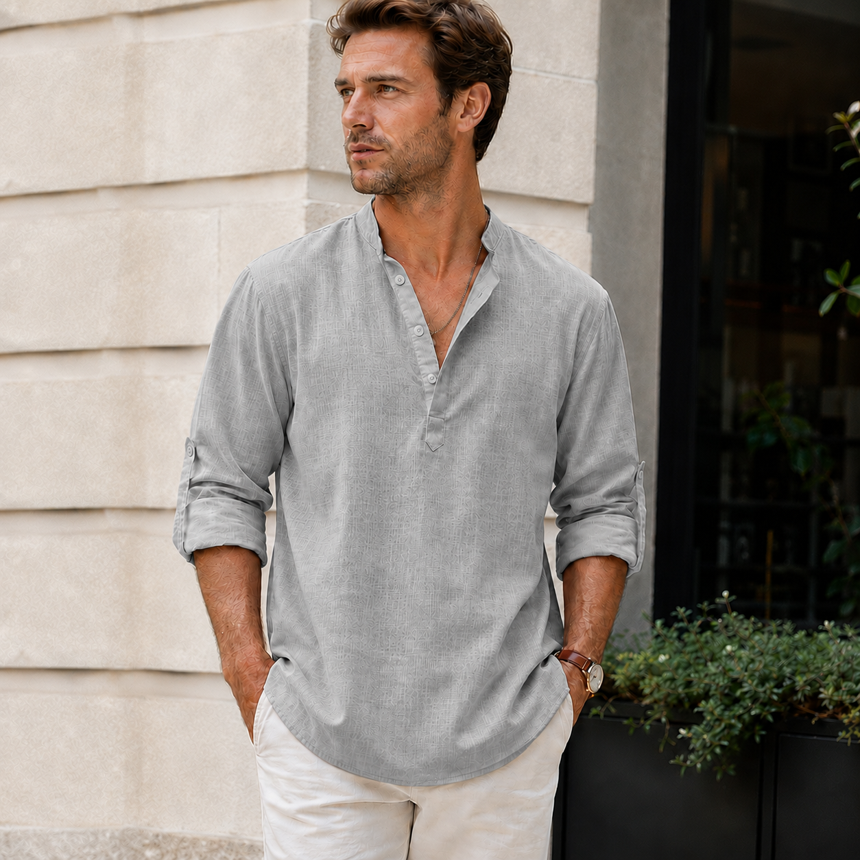 Herre hørskjorte | Åndbar skjorte med krave, let casual-stil