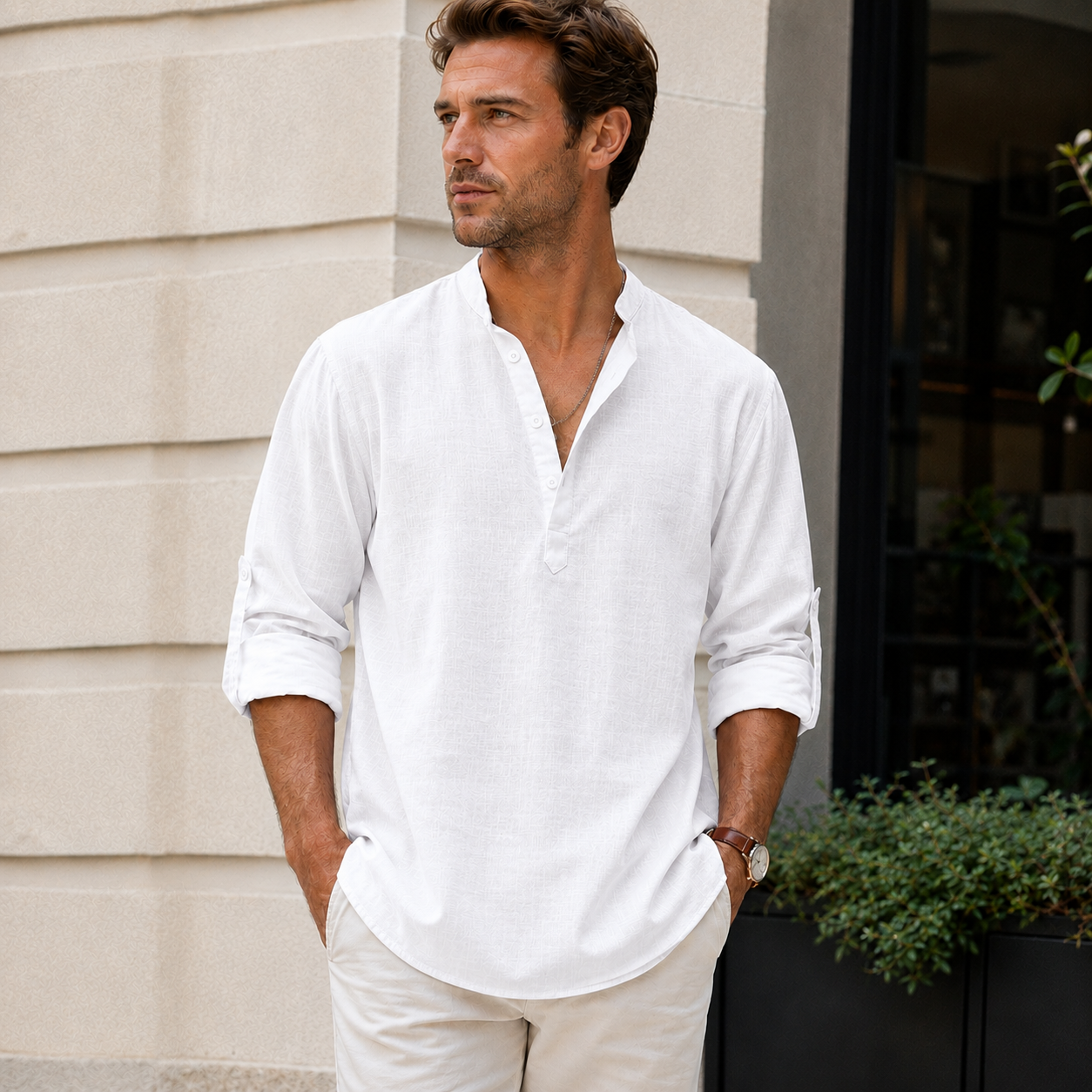 Herre hørskjorte | Åndbar skjorte med krave, let casual-stil