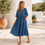 Pellavamekko | Taskullinen Maxi Mekko, Väljä | Rennon Tyylikäs