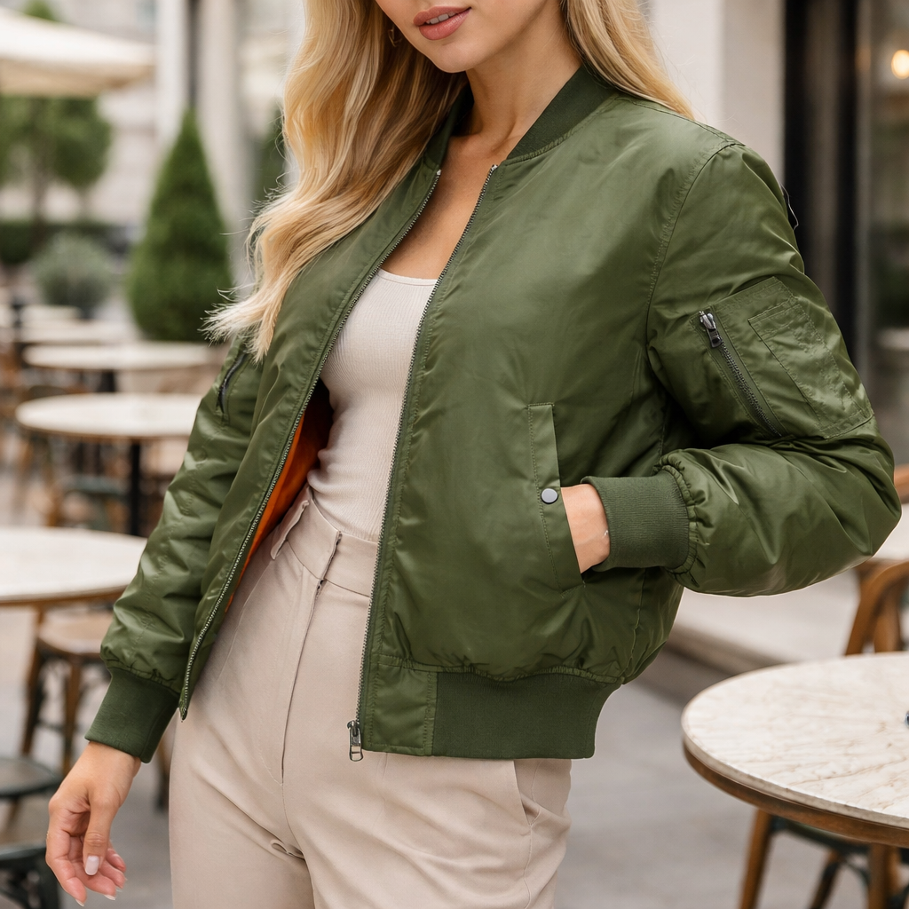 MA-1 Pilotitakki naisille - Klassinen muotoilu - Ribbireunus