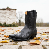 Unisex nahka cowboy boots western kirjonnalla mustana ja ruskeana