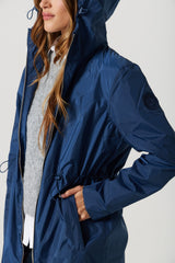 Naisten sadetakki | Sininen, säädettävä huppu, keskipituus