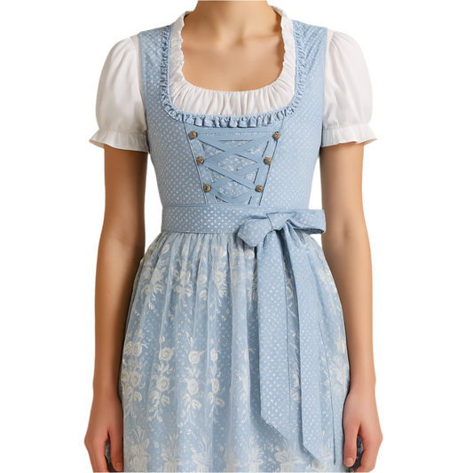 Damen Dirndl Kleid - Leichter Stoff - Oktoberfest Trachtenkleid - Festlicher Komfort