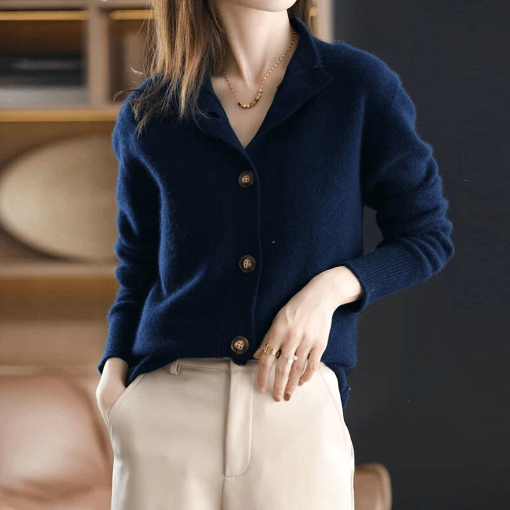 Naisten Neulottu Cardigan | Painike Suljin, Korkealla Kaulus