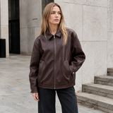 Dames Leren Jas – Oversized Model – Heuplengte – Ritssluiting