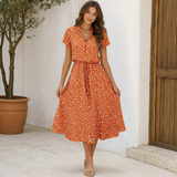 Polka Dot -mekko | Midi-tyyli, lyhyet hihat | Trendikäs