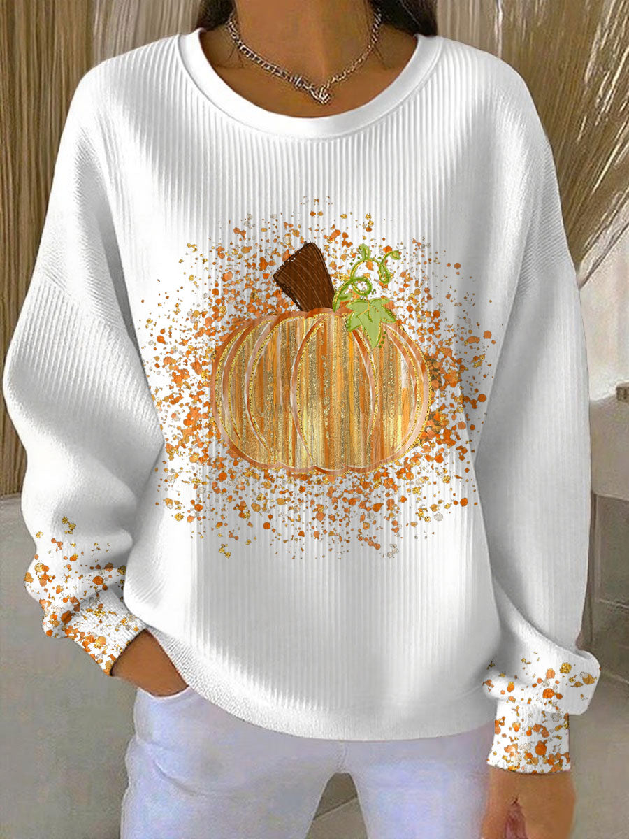 Naisten oversized Halloween neule kurpitsaprintillä ja pyöreällä pääntiellä