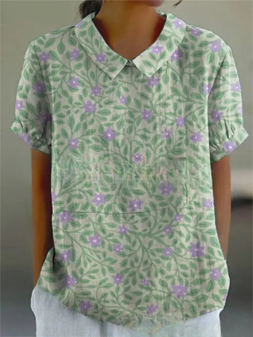 FLORA - Kukkaprintti Paita - Luonnollinen Eleganssi-Kesäasut-EmiyoSuomi