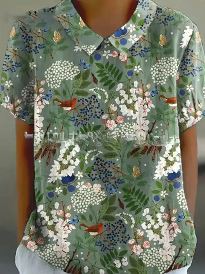 FLORA - Kukkaprintti Paita - Luonnollinen Eleganssi-Kesäasut-EmiyoSuomi