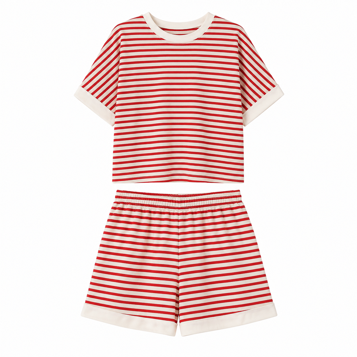 Gestreepte dameset | T-shirt, short | 2-delig