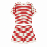 Gestreepte dameset | T-shirt, short | 2-delig