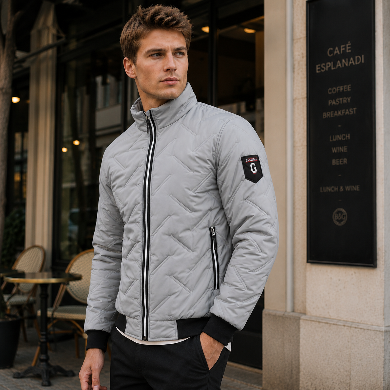 Men’s padded jacket | Lightweight zip-up jacket, casual fall jacket
