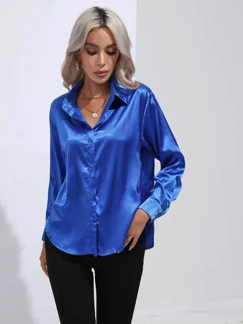 Satiini-bluusi naisille - Elegantti - Pitkät hihat vivano-warszawa