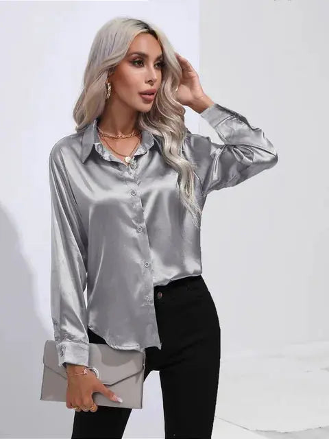 Satiini-bluusi naisille - Elegantti - Pitkät hihat vivano-warszawa