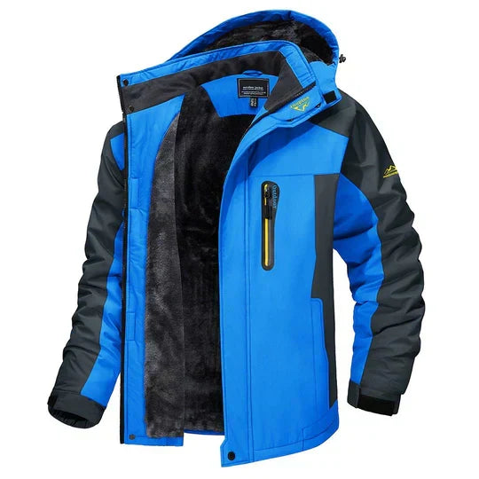 Miesten fleece vuorattu talvitakki hupulla vedenpitävä