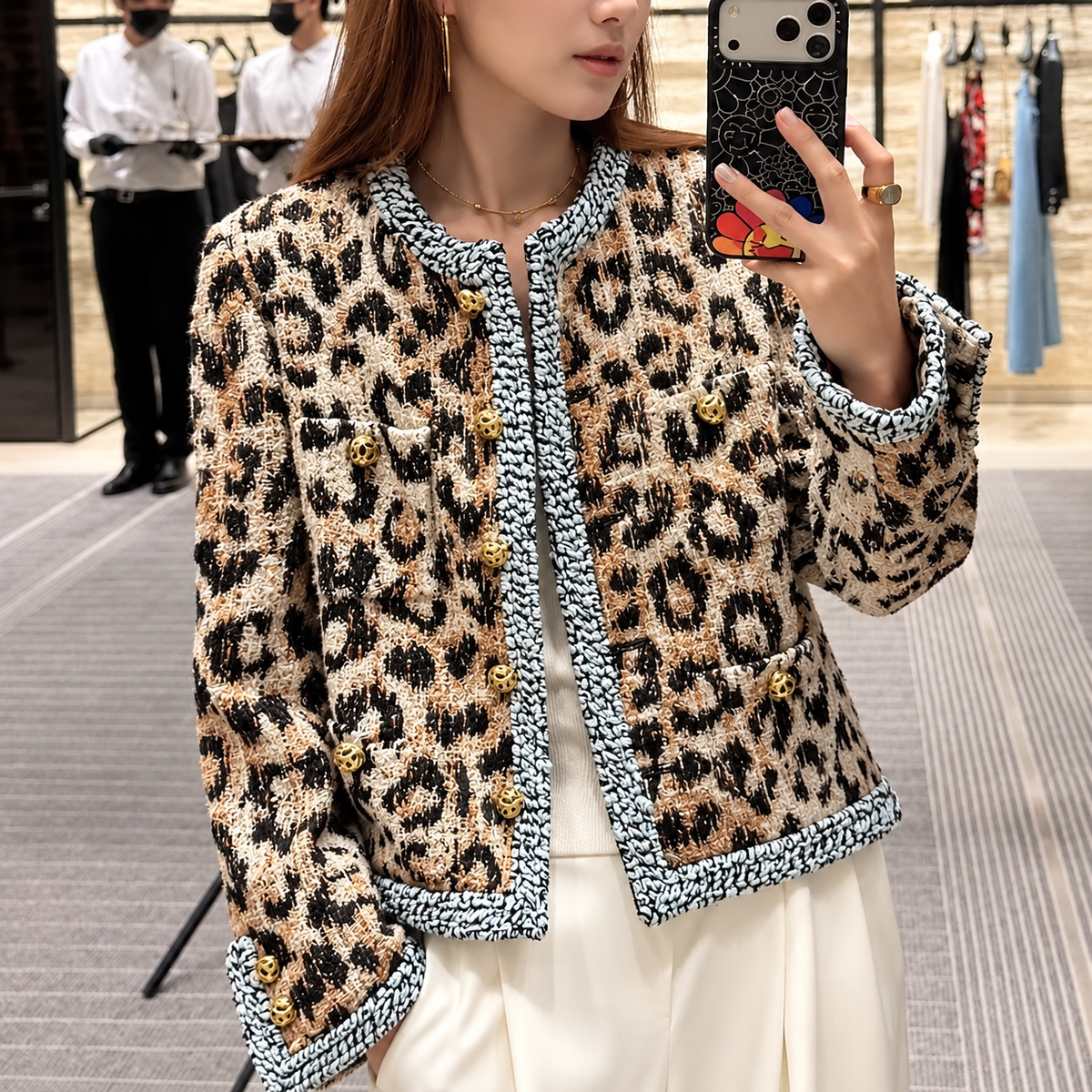 Women's Jacket | Leopard Print | Round Neckline, Stylish Design
