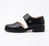 Women's Mary Jane shoes | Black leather, buckle strap | Comfortable flat ballet shoes