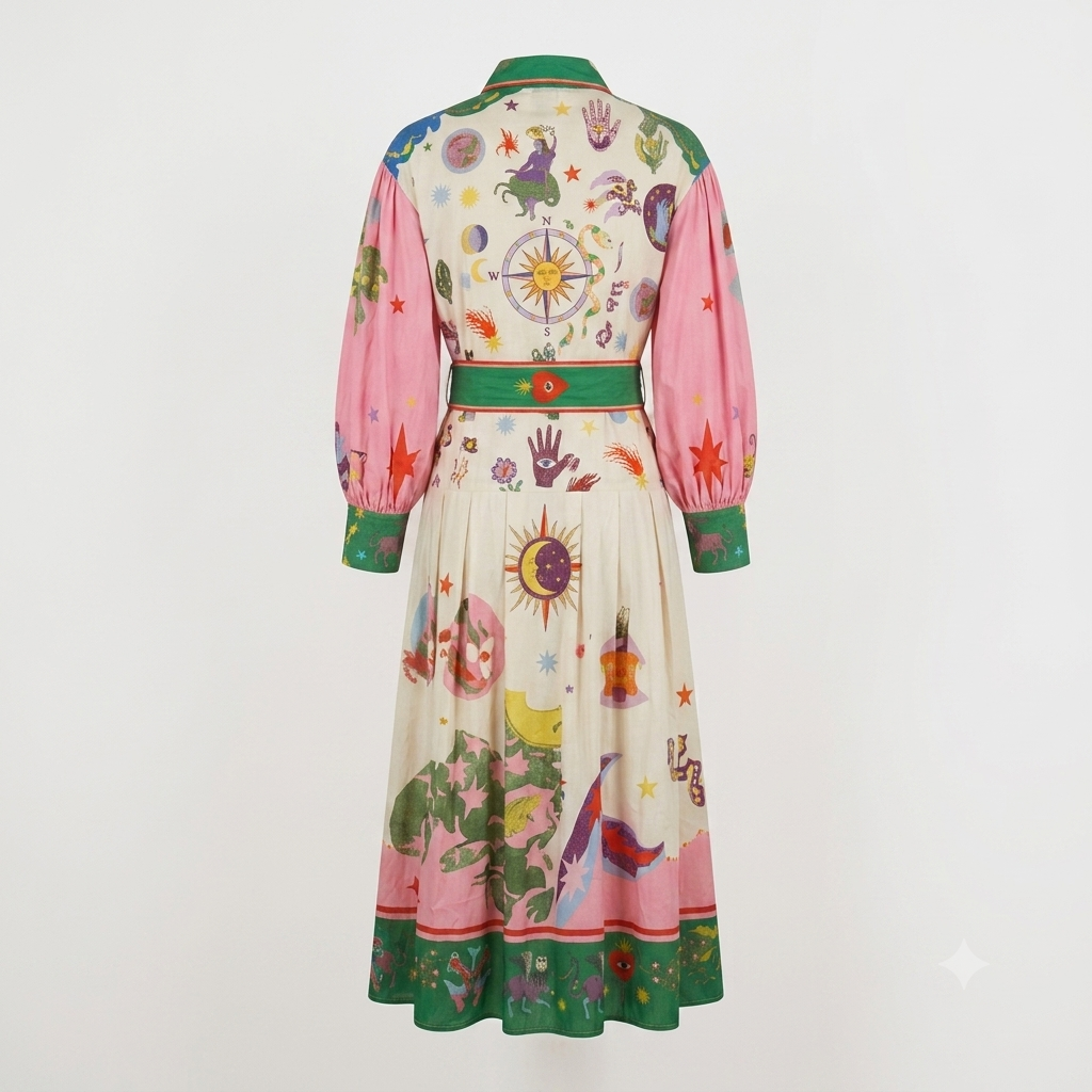 Midi jurk viscose met patroon enkel lengte