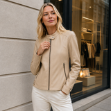 Stilla Naisen Nahkatakki - Elegantti Suunnittelu - Mao Kaulus - Mukavuus