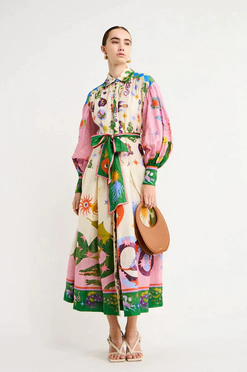 Babette - Pitkä vintage-kuvioitu mekko - Ainutlaatuinen tyyli-Mekot-EmiyoSuomi