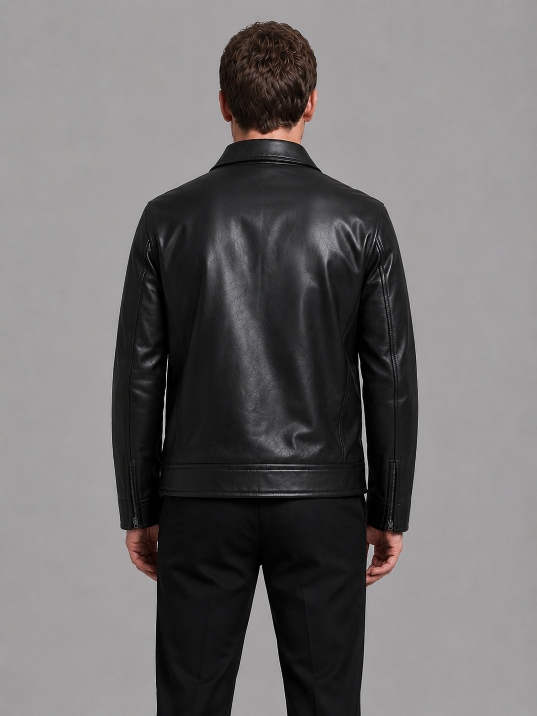 Miesten slim fit nahkakuosinen takki mustana vetoketjulla