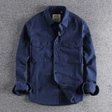 Miesten puuvilla-casual paita | Taskut, pitkät hihat