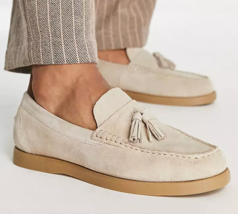 Miesten nahkainen loafer beige, pitsimuodostelmalla