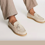 Miesten nahkainen loafer beige, pitsimuodostelmalla