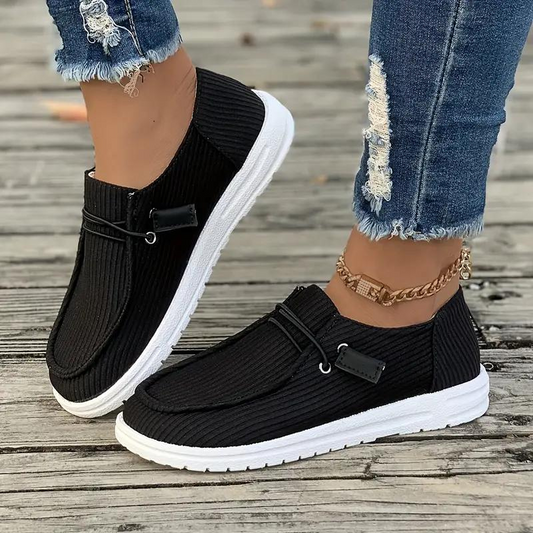 Naisten Slip-On -kengät - Tekstiilipäällinen - Ribbattu Rentomalli - Kumipohja-Sandaalit-EmiyoSuomi