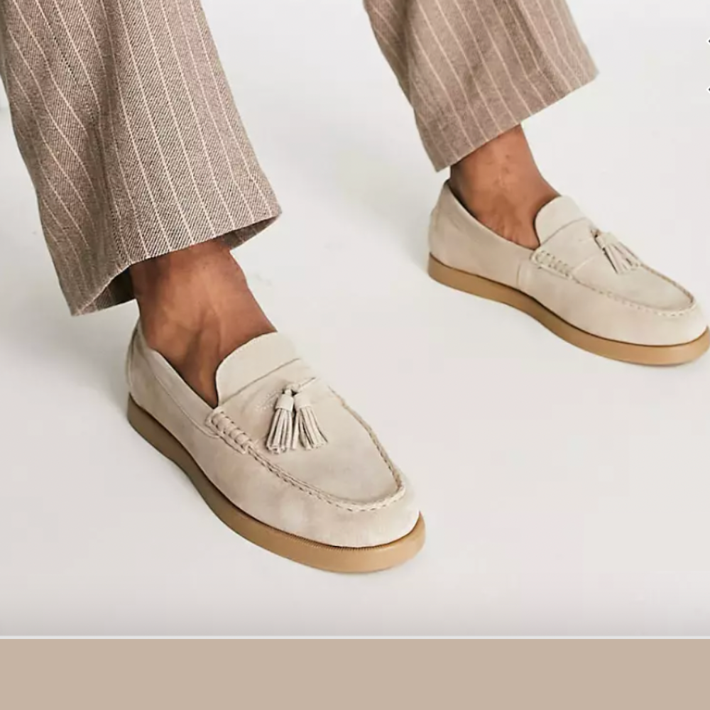 Miesten nahkaset beige slip-on loaferit mokassiini