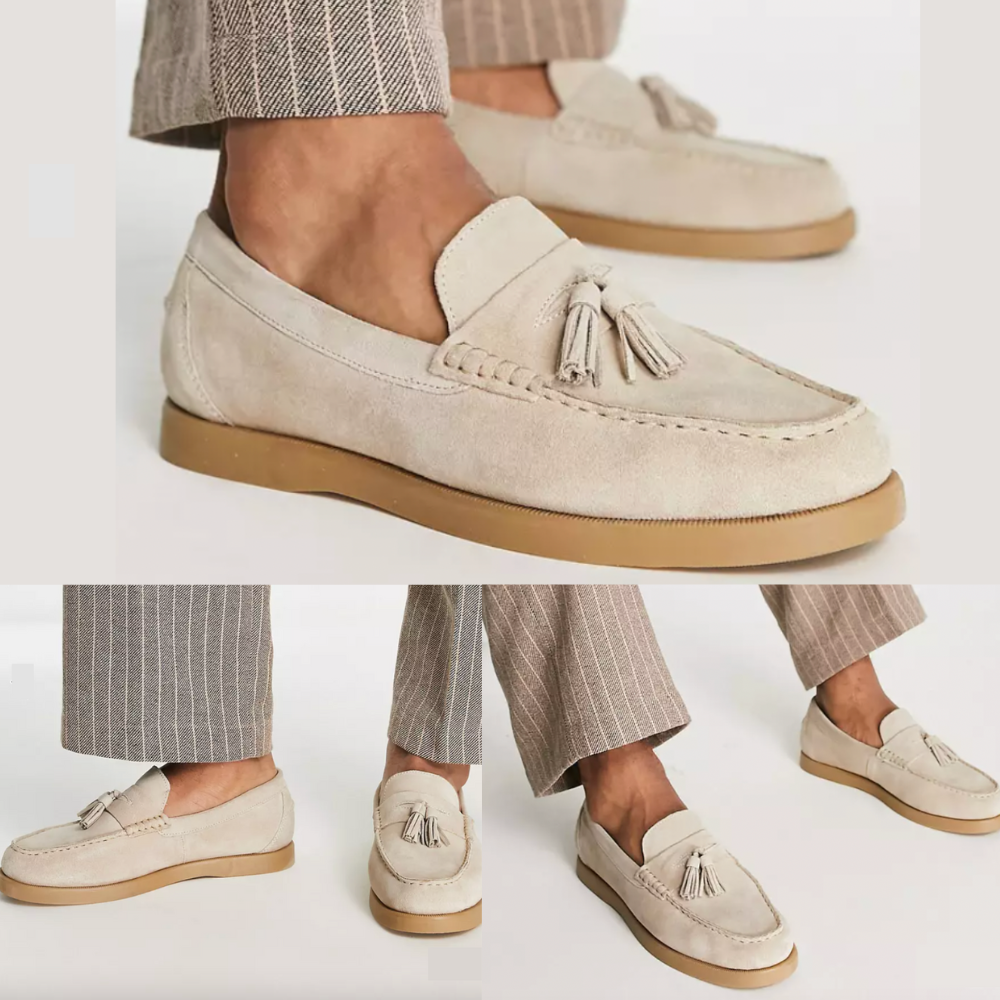 Miesten nahkaset beige slip-on loaferit mokassiini