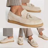 Miesten nahkaset beige slip-on loaferit mokassiini