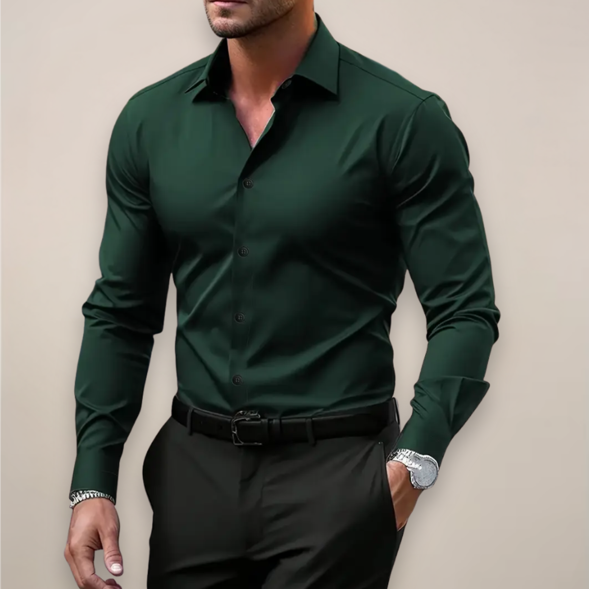 Miesten slim fit paita napillinen, työ ja arkikäyttö