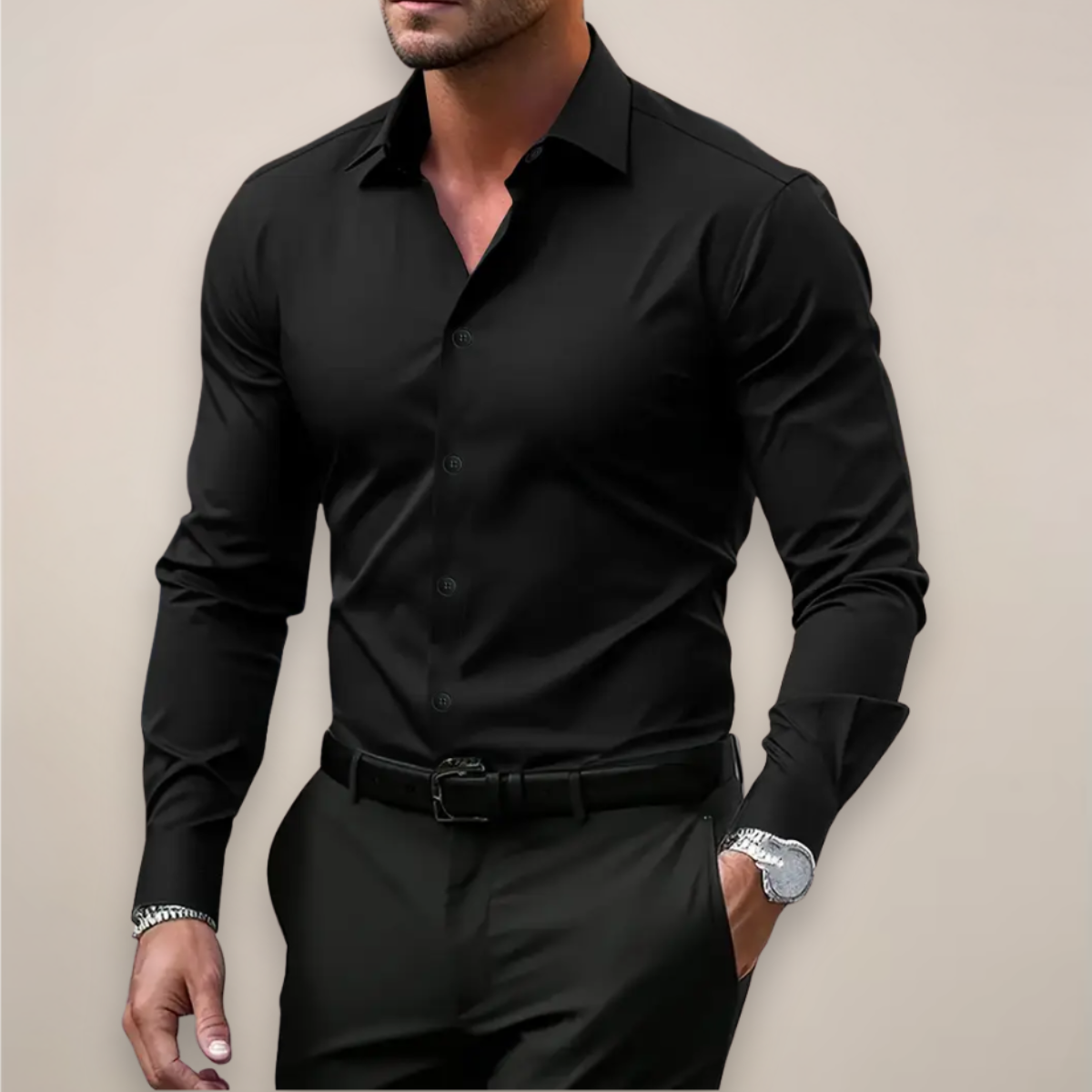 Miesten slim fit paita napillinen, työ ja arkikäyttö