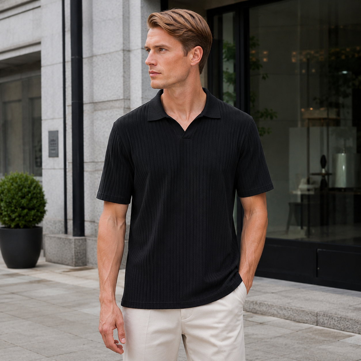 Men's Turtleneck Shirt | White, Short Sleeve | Minimalist