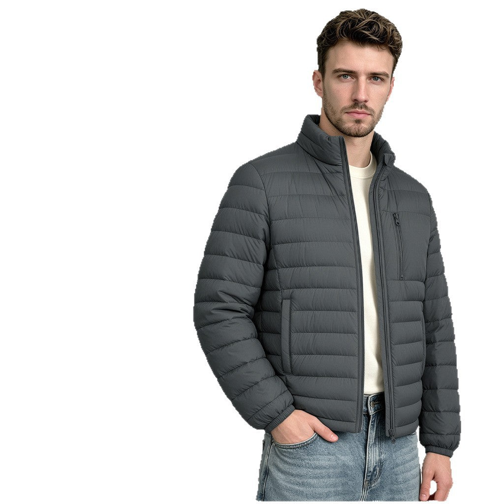 Miesten kevyt pakkatakki untuvatäyte, pystykaulus syksy talvi