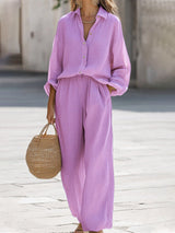 Women's Linen Set Button Front Shirt and Pants