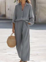 Women's Linen Set Button Front Shirt and Pants