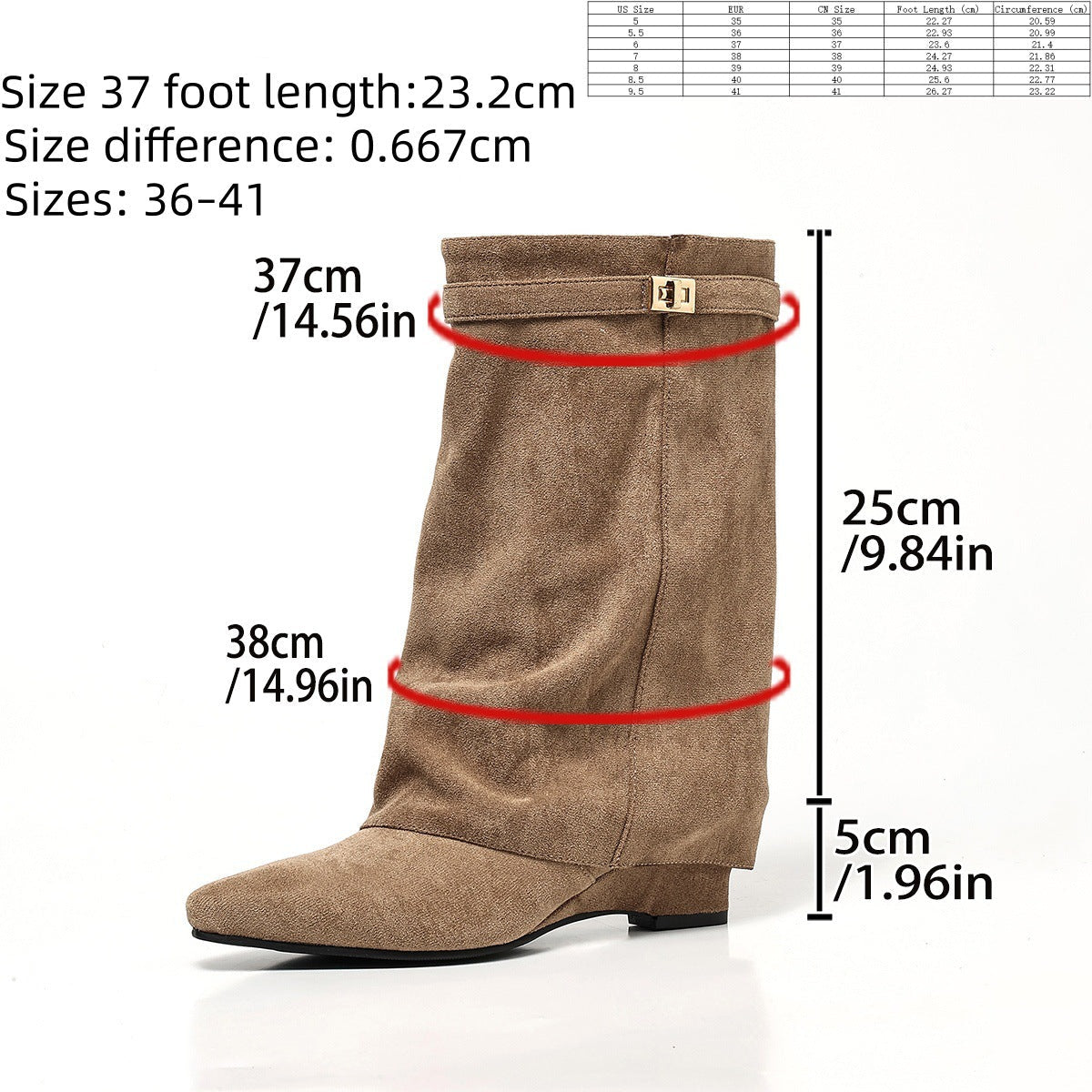Naiset korkokengät | Khaki, metal solkea, neulasilta | Pitkät saappaat
