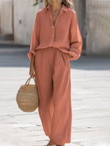 Women's Linen Set Button Front Shirt and Pants