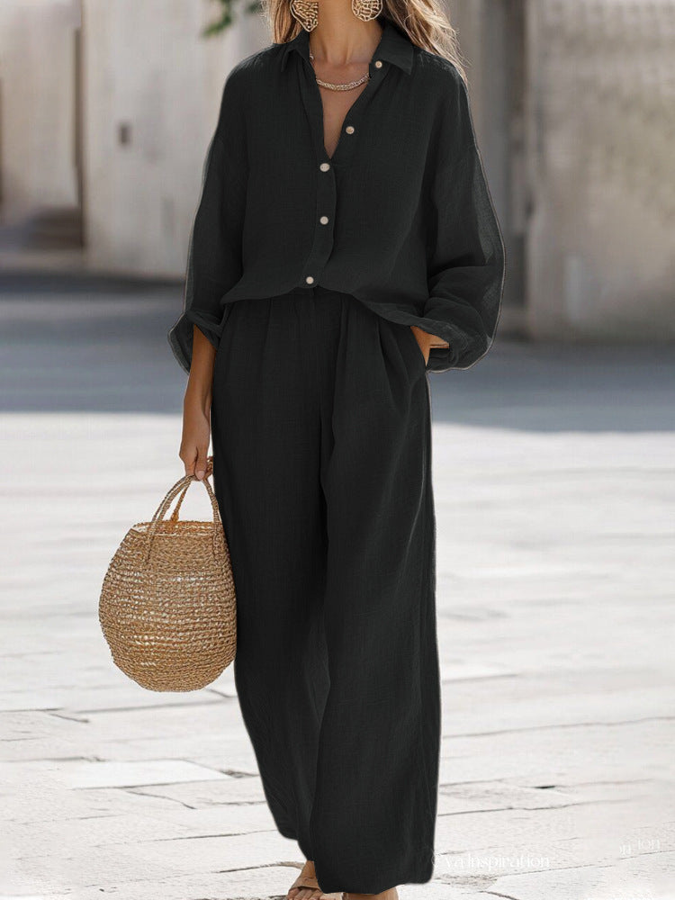 Women's Linen Set Button Front Shirt and Pants