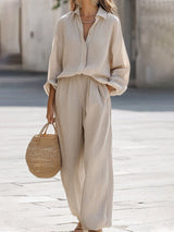 Women's Linen Set Button Front Shirt and Pants
