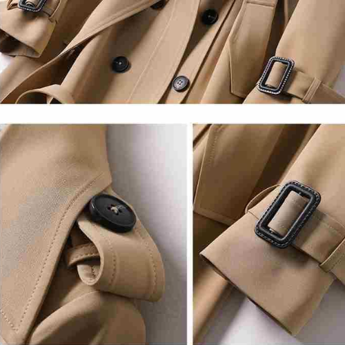 Kvinders dobbelte strikkede trenchcoat - Klassisk stil - Tidløs overtøj